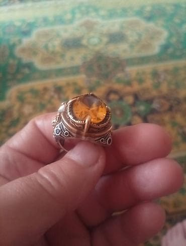 золото токмок: Шакек, Мөөрдүү шакек, Үлгүсү 925, Эркектердики, Янтарь — 10