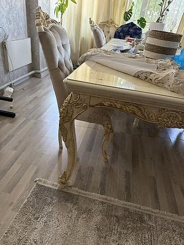 Эмерек: Конок бөлмөсү үчүн үстөл жана отургуч, Колдонулган, түсү - Саргыч боз — 3