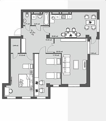 pro group: 3 комнаты, 105 м², Асанбай мкр Элитка, 3 этаж, ПСО (под самоотделку) — 1