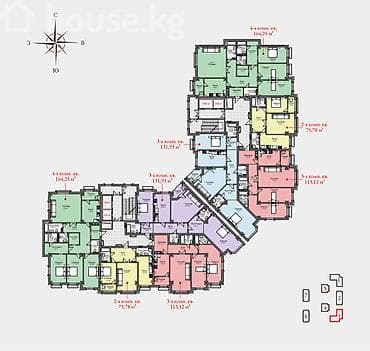 Квартиры: 2 комнаты, 75 м², Асанбай мкр Элитка, 5 этаж, ПСО (под самоотделку) — 3