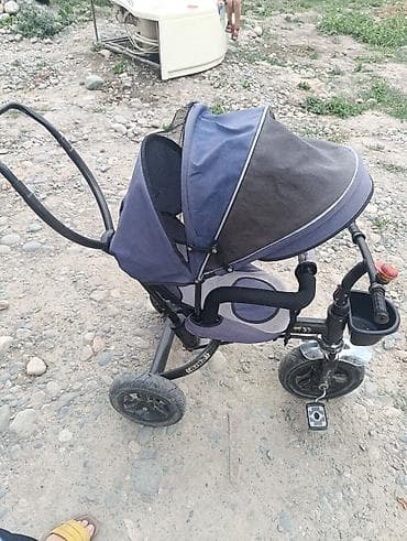 Спорт и хобби: Детский трехколесный велосипед с родительской ручкой и козырьком — 4