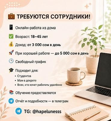 call centre: Онлайн‑работа из дома - Возраст: 18–45 лет - Доход: от 3 000 сом в — 1