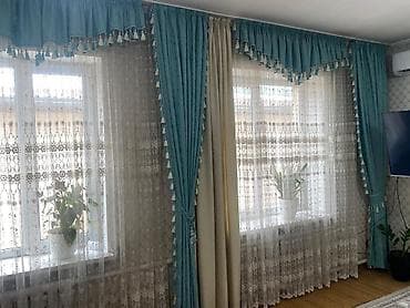 столы пуфики: Комплект штор, С ламбрекеном, Готовое изделие, Для спальни — 2