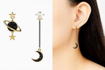 Серьги сөйкөлөр Г «Космос и Луна» Очаровательный асимметричный
