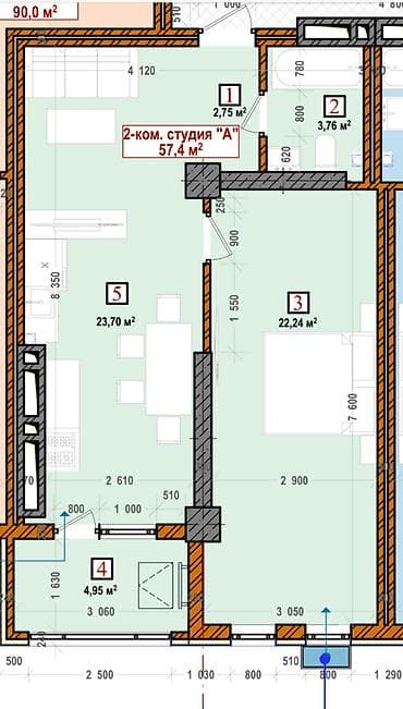 2 комнаты, 57 м², Элитка, 9 этаж, Готовая ПСО (под самоотделку)