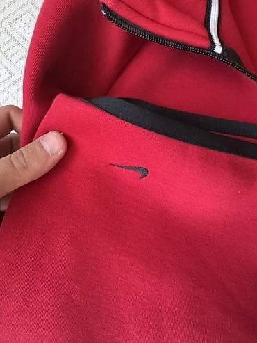 джог: Толстовка Nike с капюшоном на молнии, бордового/красного цвета — 7