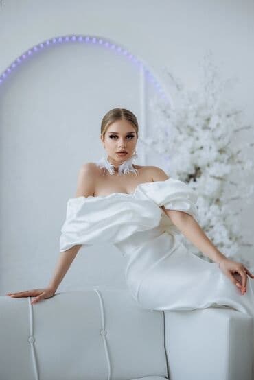 свадебные платья бишкек дордой: 🩵продаю дешево! Шикарное свадебное платье с открытыми плечами и — 2