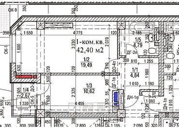 1 комната, 43 м², Элитка, 2 этаж, Готовая ПСО (под самоотделку)