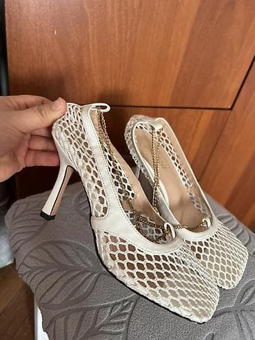 Сабо: Белые женские туфли-лодочки с ажурным сетчатым верхом и квадратным — 1