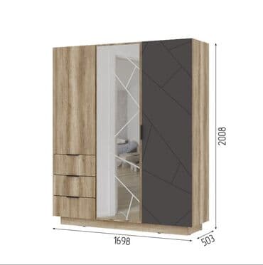 шыфонеры: Даллас ШК 01 - Шкаф 3Д, МДФ Софт Графит/Дуб Каньон, Стендмебель — 3