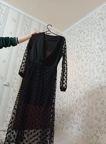 платье черный: Вечернее платье, Коктейльное, Длинная модель, Фатин, С рукавами, M — 3