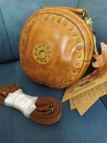 сумка ручной работы из натуральной кожи: Продаю классную мимишку, прекрасная сумочка кросбоди круглая диаметром — 7