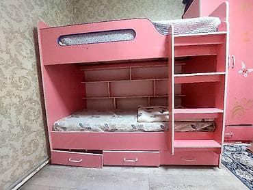 наклейки одежда: Двухъярусная детская кровать, ЛДСП, цвет - Розовый — 3