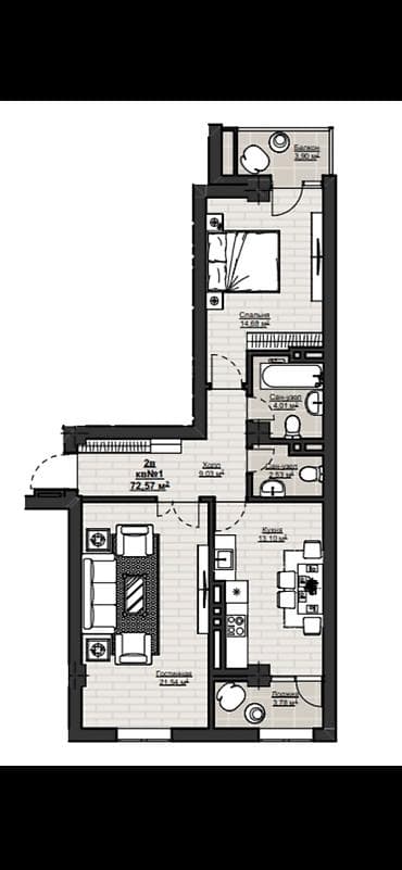 Коммерческая недвижимость: 2 комнаты, 72 м², Элитка, 10 этаж, Готовая ПСО (под самоотделку) — 3