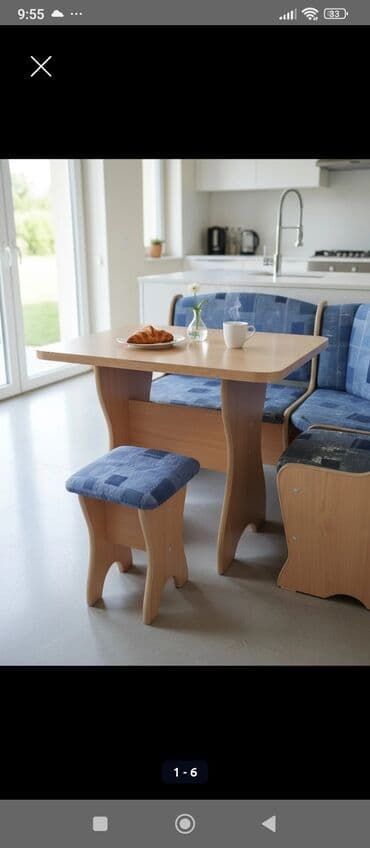 пуфики в аренду: Кухонный уголок-диван с ящиками для хранения, 1 табурет, шкаф навесной — 4