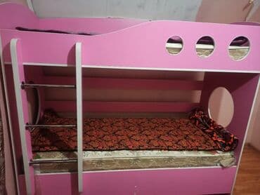 детская кроватка трансформер жираф: Двухъярусная детская кровать, ЛДСП, цвет - Розовый — 1