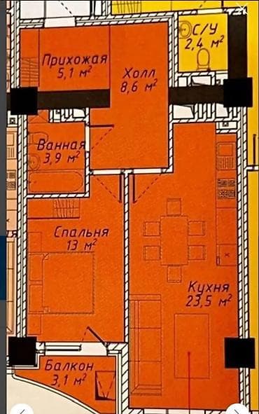орда инвест: 1 комната, 57 м² — 2