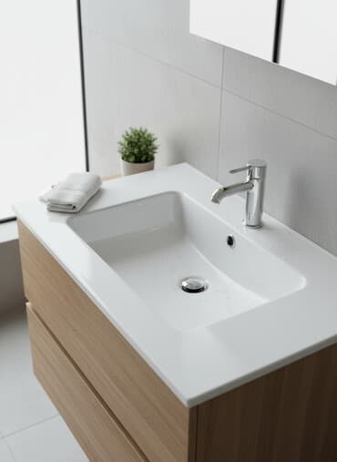 мойка шкаф для кухни: Раковина для ванной, Квадратная форма, Материал: Керамика — 1