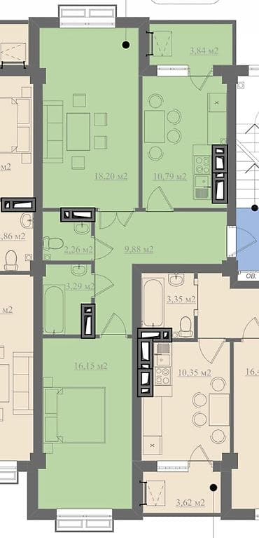 ак босого учаска: 2 бөлмө, 64 м², Элитка, 7 кабат, Даяр ПСО (өзү оңдоп түзөтүп бүтүү үчүн) — 2