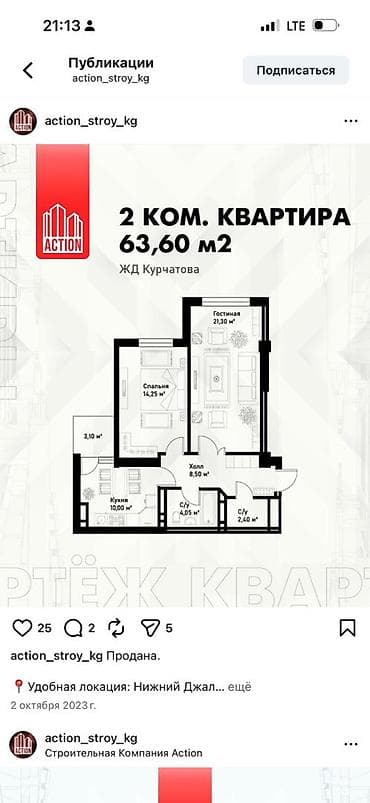 квартиры ипотека: 2 комнаты, 63 м², Элитка, 14 этаж, Готовая ПСО (под самоотделку) — 8