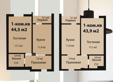 хочу купить дом: 1 комната, 45 м², Элитка, 6 этаж, ПСО (под самоотделку) — 2