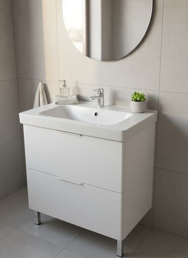 тумба под раковину в ванную: Ванна үчүн тумба, Раковина менен, түсү - Ак — 1