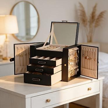 для колец: Шкатулка-органайзер для украшений с зеркалом - Вместительная — 1