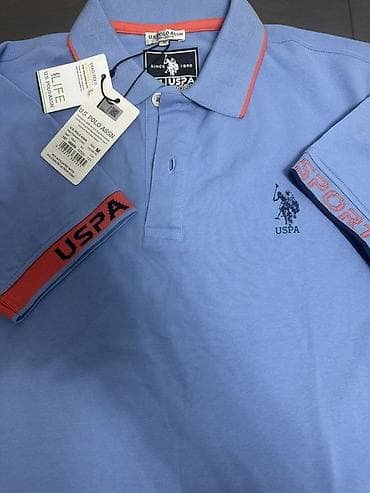 Мужская футболка, M, Us Polo Assn, Новый, цвет - Голубой, Самовывоз, Платная доставка