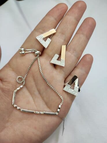 набор пандора: Серебряный Комплект+ Браслет Серебро + золото 925/ Пробы Цена за — 3