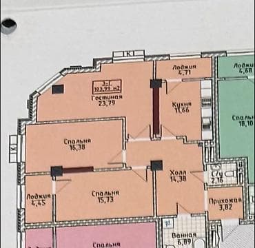 kanat group: 3 комнаты, 104 м², Элитка, 13 этаж, Готовая ПСО (под самоотделку) — 4