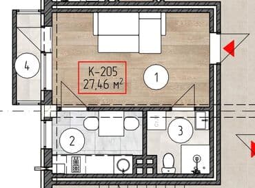 сдается квартира чуй гоголя: 1 комната, 27 м², Индивидуалка, 2 этаж, ПСО (под самоотделку) — 4