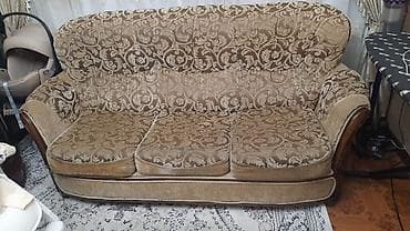 диван с креслой: Комплект мягкой мебели, Б/у, Самовывоз, Платная доставка, цвет - Бежевый — 2