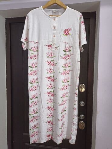 белая ночная сорочка: Ночная сорочка, Хлопок, Длинная модель, XL — 1