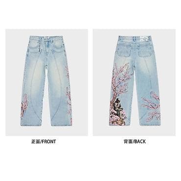 обувь 34 размер: Джинсы с художественным принтом - Прямой свободный крой с слегка — 2