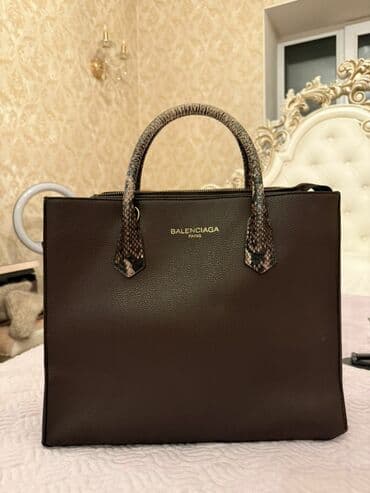 ремень кожаный мужской: Сумка Balenciaga Paris, формат tote. - Цвет: темно‑коричневый. - — 1