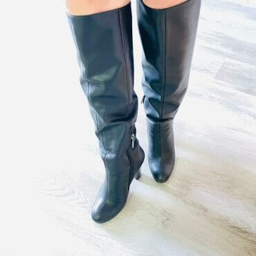 пол сапоги женские: Женские высокие сапоги до колена, черные - Материал: гладкая — 1