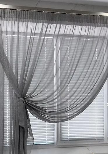 светозащитная пленка: Тюлевая штора из полупрозрачной сетки (вуаль) в графитовом/сером — 1