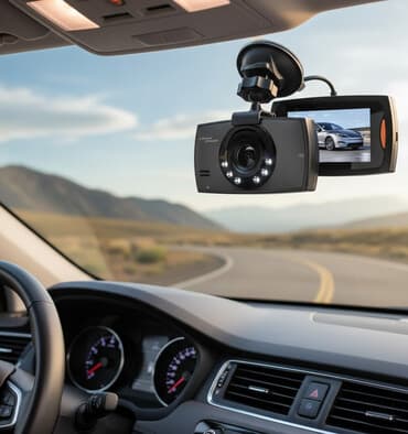 Автомобильный видеорегистратор черного цвета с фронтальной записью
