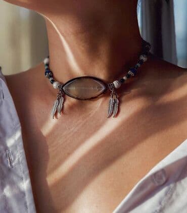 амулеты: Чокер АМУЛЕТ ШАМАНА🌳 Элегантный чокер из агата, кахолонга, синего — 1