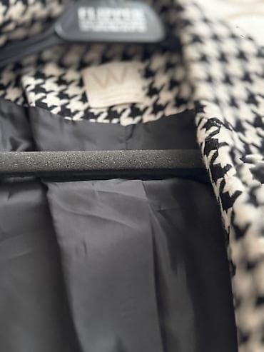 tech fleese: Женское пальто в классическом принте “гусиная лапка” (черно‑белое). В — 2