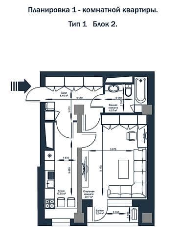 черновая: 1 комната, 47 м², Элитка, 4 этаж, Готовая ПСО (под самоотделку) — 8