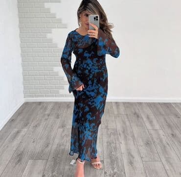 платье с цветочным принтом для полных: Платье макси из полупрозрачного шифона с абстрактным принтом в — 1