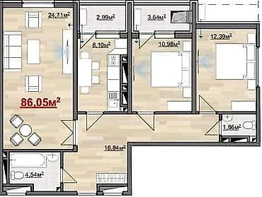 3 комнаты, 86 м², Рабочий Городок 12 этаж, ПСО (под самоотделку) — 3