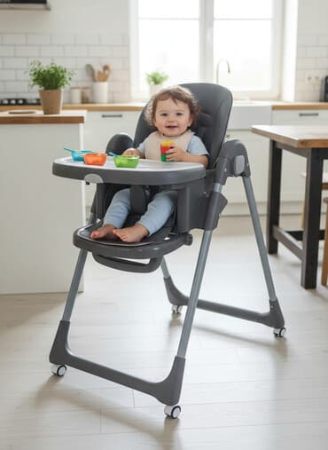 кроватка для девочки: Стульчик для кормления, Новый, Другой бренд, Пластик, Трансформер, цвет - Серый, Самовывоз — 1