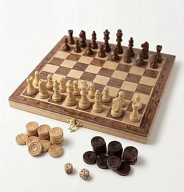 Спорт и отдых: Набор настольных игр 3-в-1 из дерева: шахматы, шашки и нарды/кости — 1