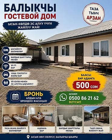 дома: Гостевой дом на Иссык-Куле, Балыкчы, 10+ мест, Посуточно — 1