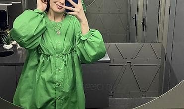 рубашки туники женские: Зеленая женская рубашка свободного кроя Размер ориентировочно S–M — 1