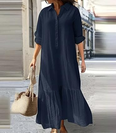 Повседневное платье, Лето, Длинная модель, Платье-рубашка, 2XL