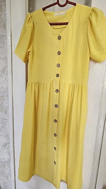 солнечной: Женское платье миди лимонно‑жёлтого цвета. - Свободный А‑силуэт с — 2