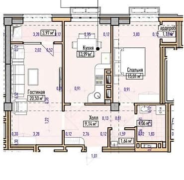 Недвижимость: 2 комнаты, 69 м², Элитка, 3 этаж, Готовая ПСО (под самоотделку) — 2
